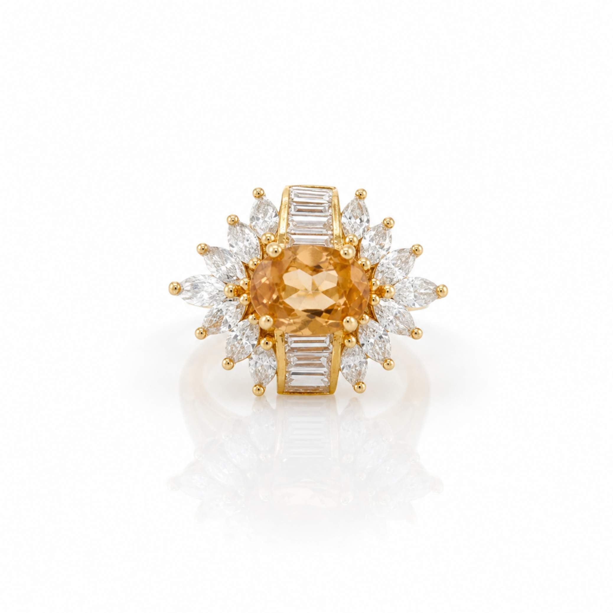Gold Sunburst Baguette & Marquise Crystal Ring – Multiple Colours