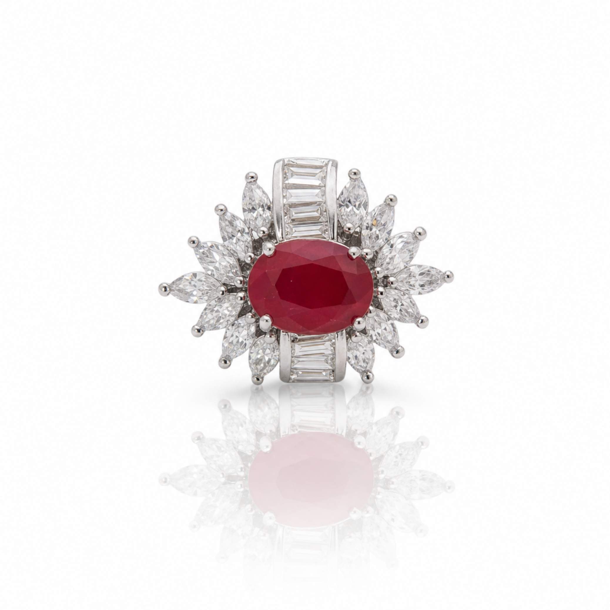 Silver Sunburst Baguette & Marquise Crystal Ring – Multiple Colours