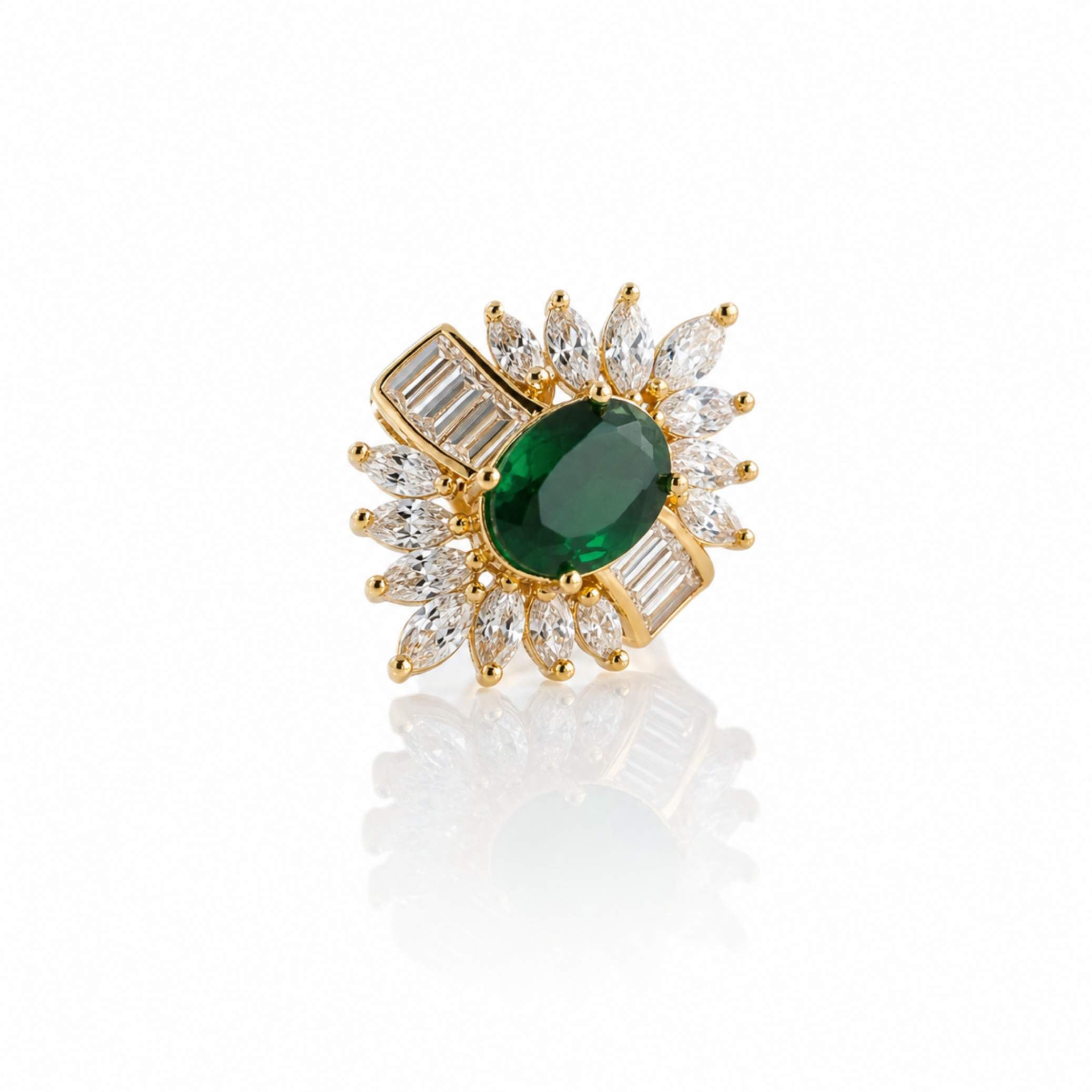 Gold Sunburst Baguette & Marquise Crystal Ring – Multiple Colours