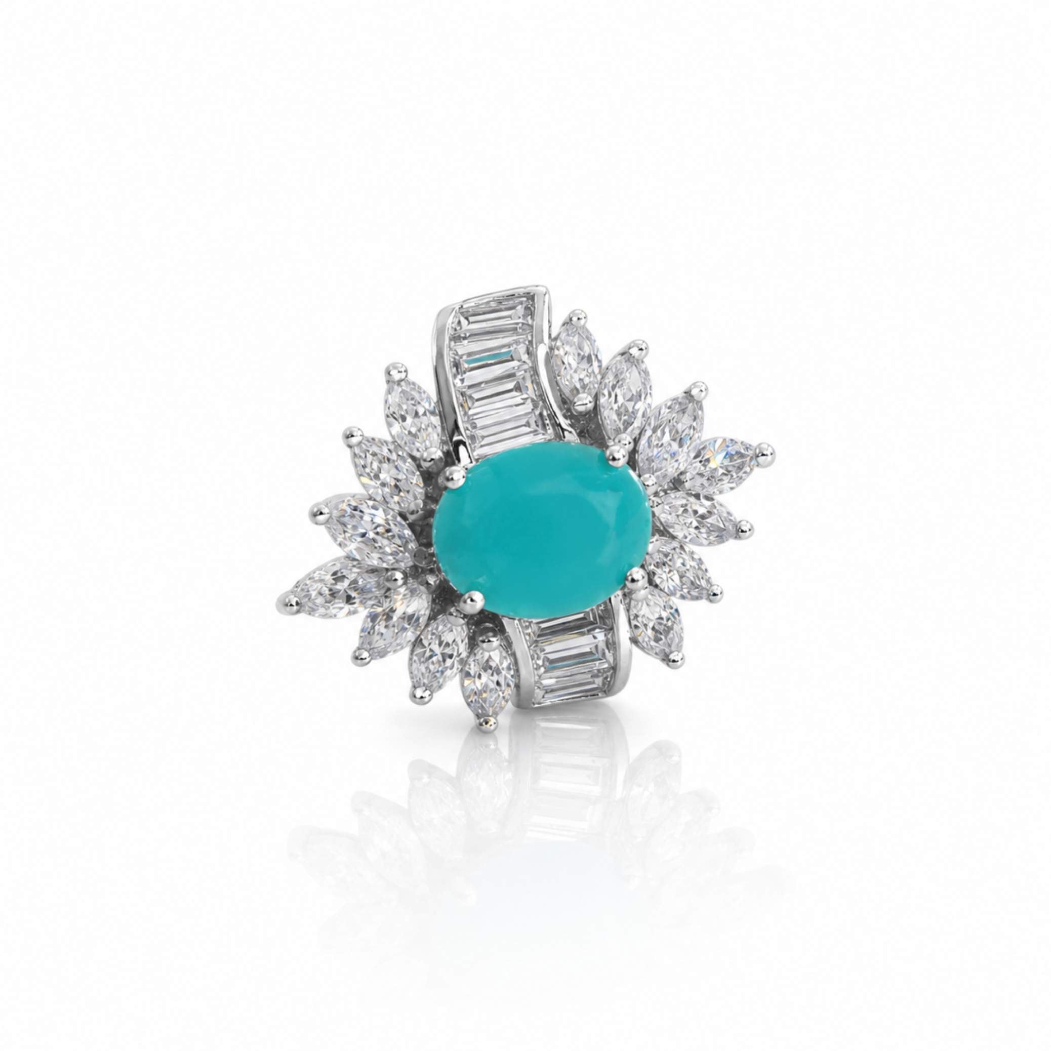 Silver Sunburst Baguette & Marquise Crystal Ring – Multiple Colours