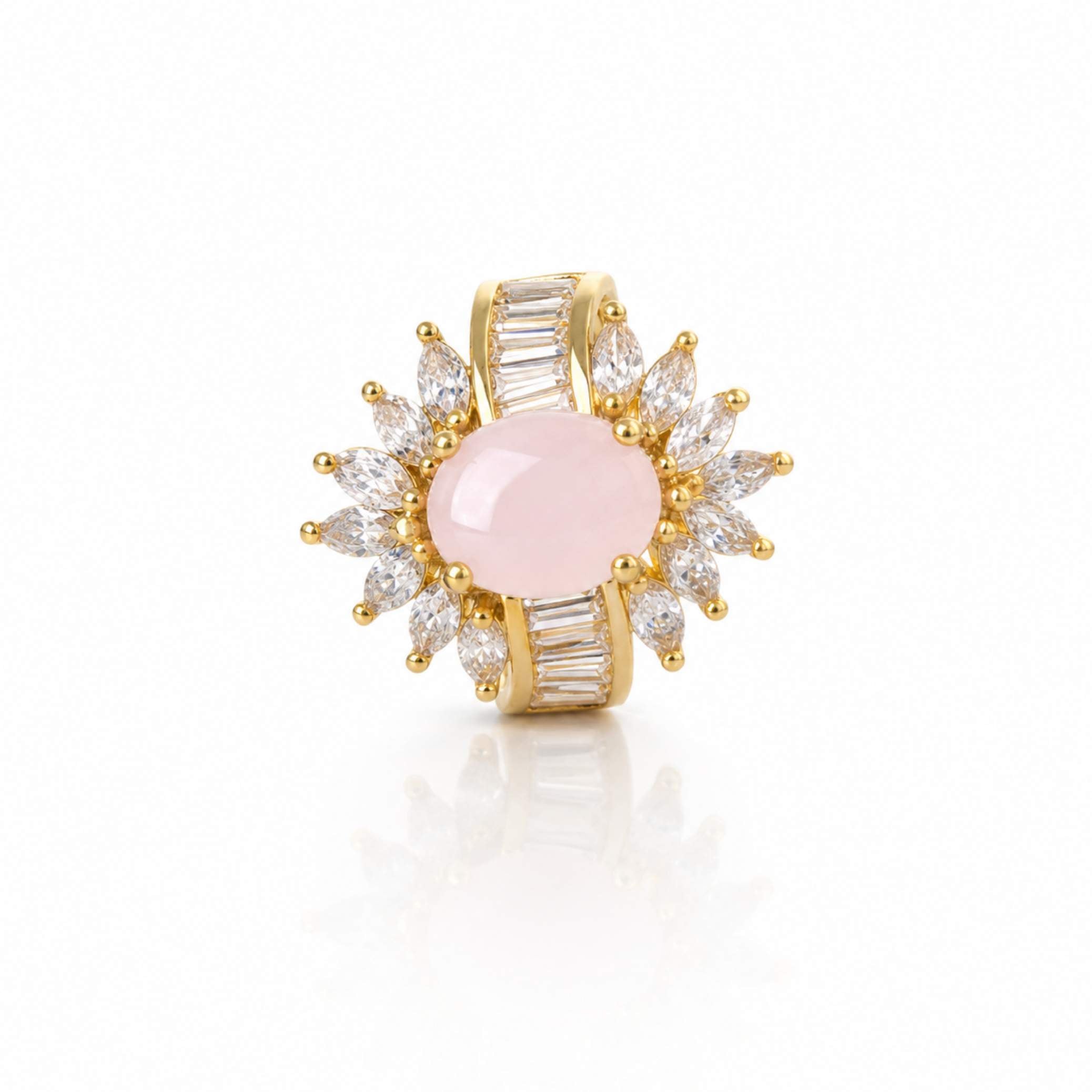 Gold Sunburst Baguette & Marquise Crystal Ring – Multiple Colours