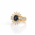 Gold Sunburst Baguette & Marquise Crystal Ring – Multiple Colours