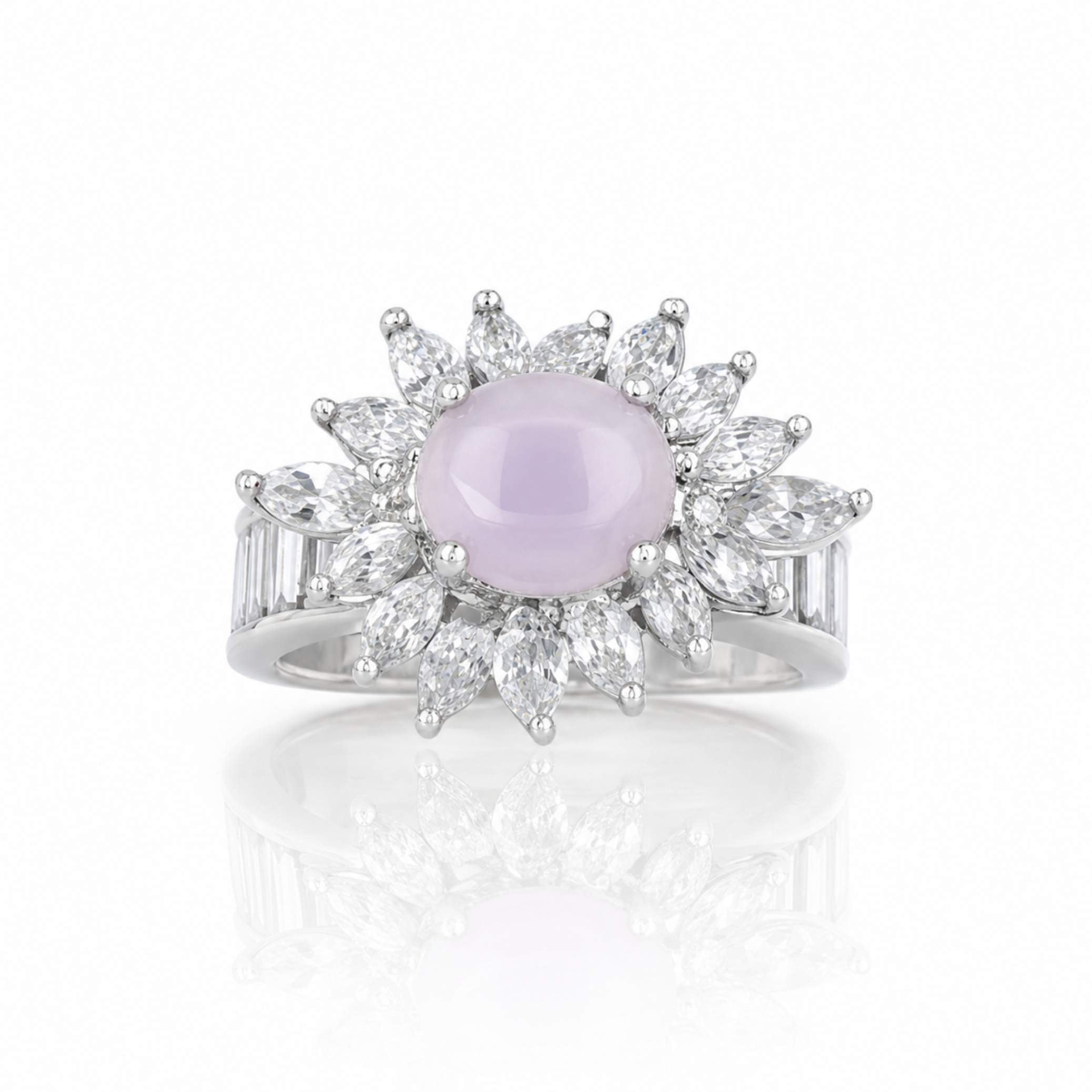 Silver Sunburst Baguette & Marquise Crystal Ring – Multiple Colours