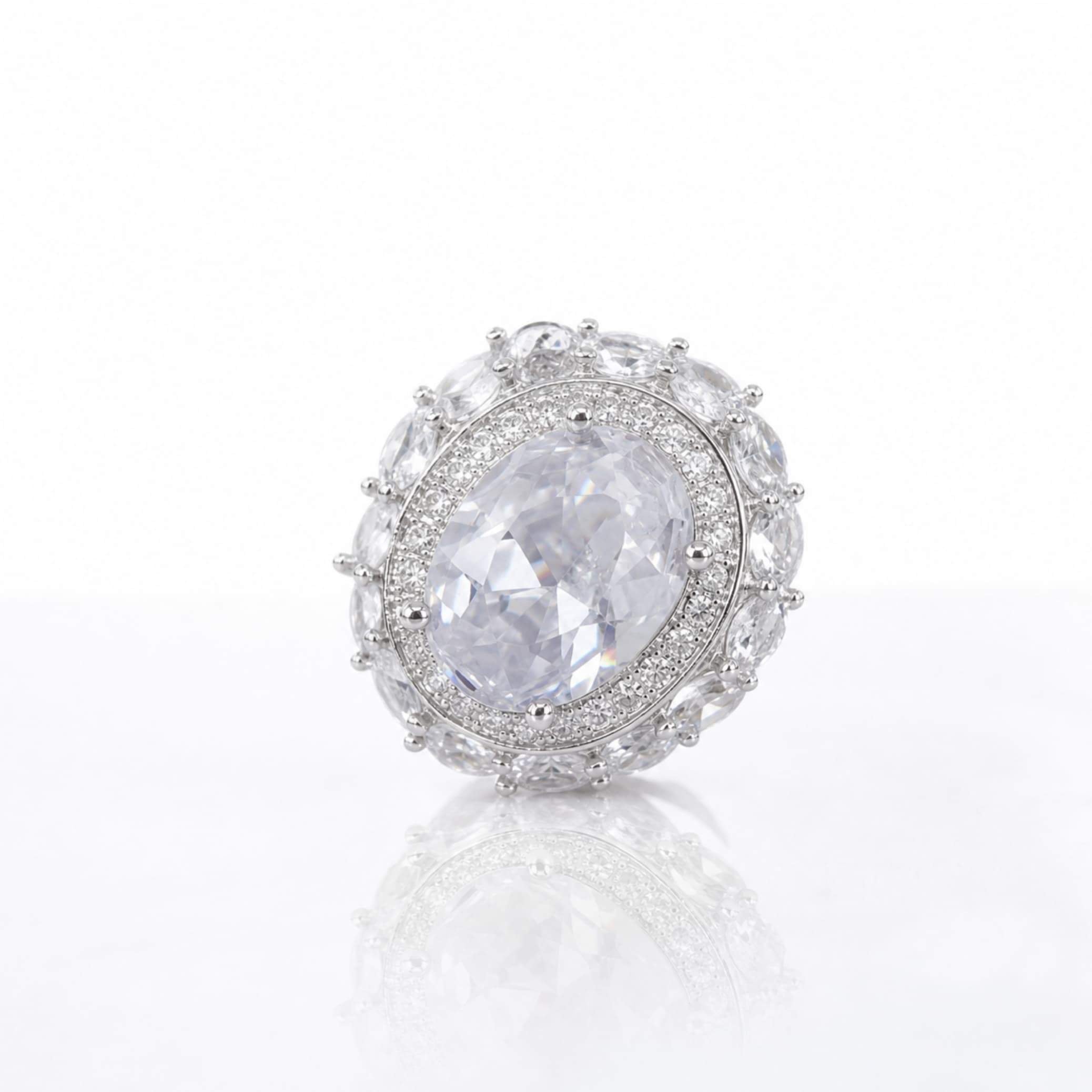 Silver Oval Gemstone Halo Ring – Multiple Colours