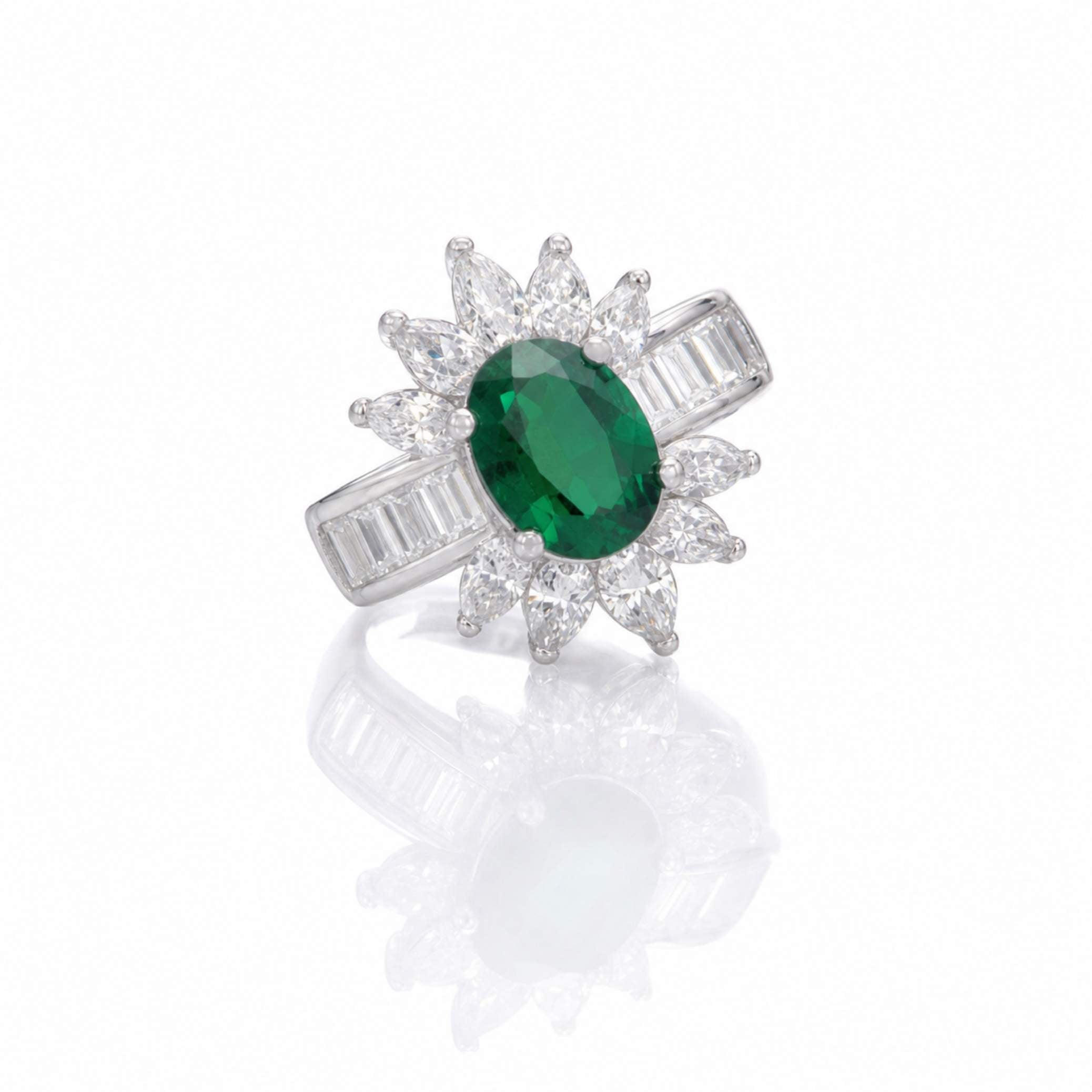 Silver Sunburst Baguette & Marquise Crystal Ring – Multiple Colours