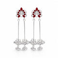 Silver Enamel Floral Ghungroo Chain Drop Earrings