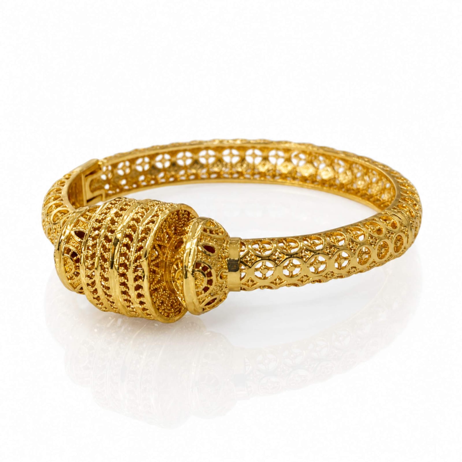 Rectangular Plaque Bangle - twisted rope band with botanical filigree rectangular plaque