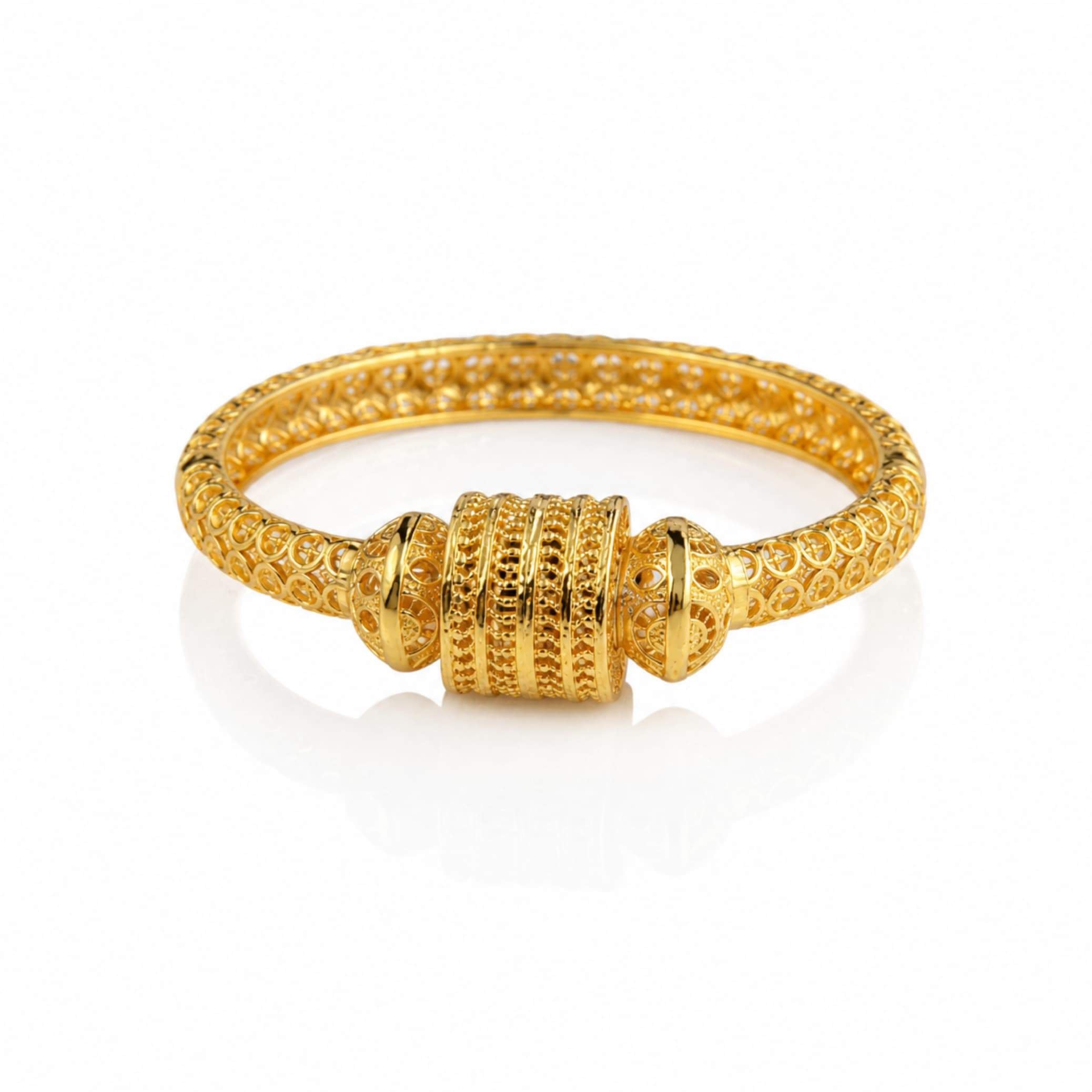 Greek Key Cylinder Cuff - micro-mesh bangle with Greek key engraved cylinder centerpiece