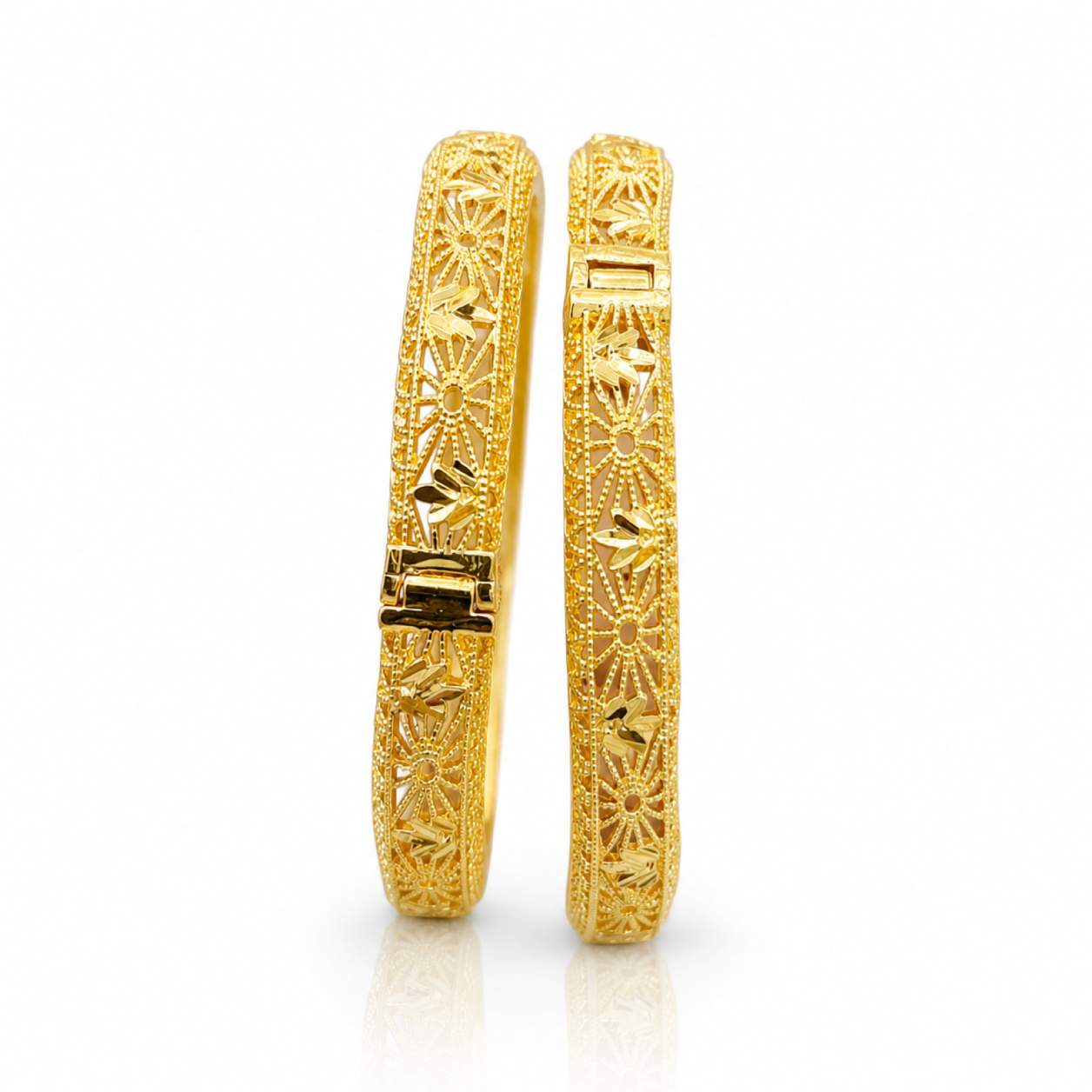 Bamboo Texture Hinged Pair - honeycomb and ribbed bamboo-joint hinged bangles