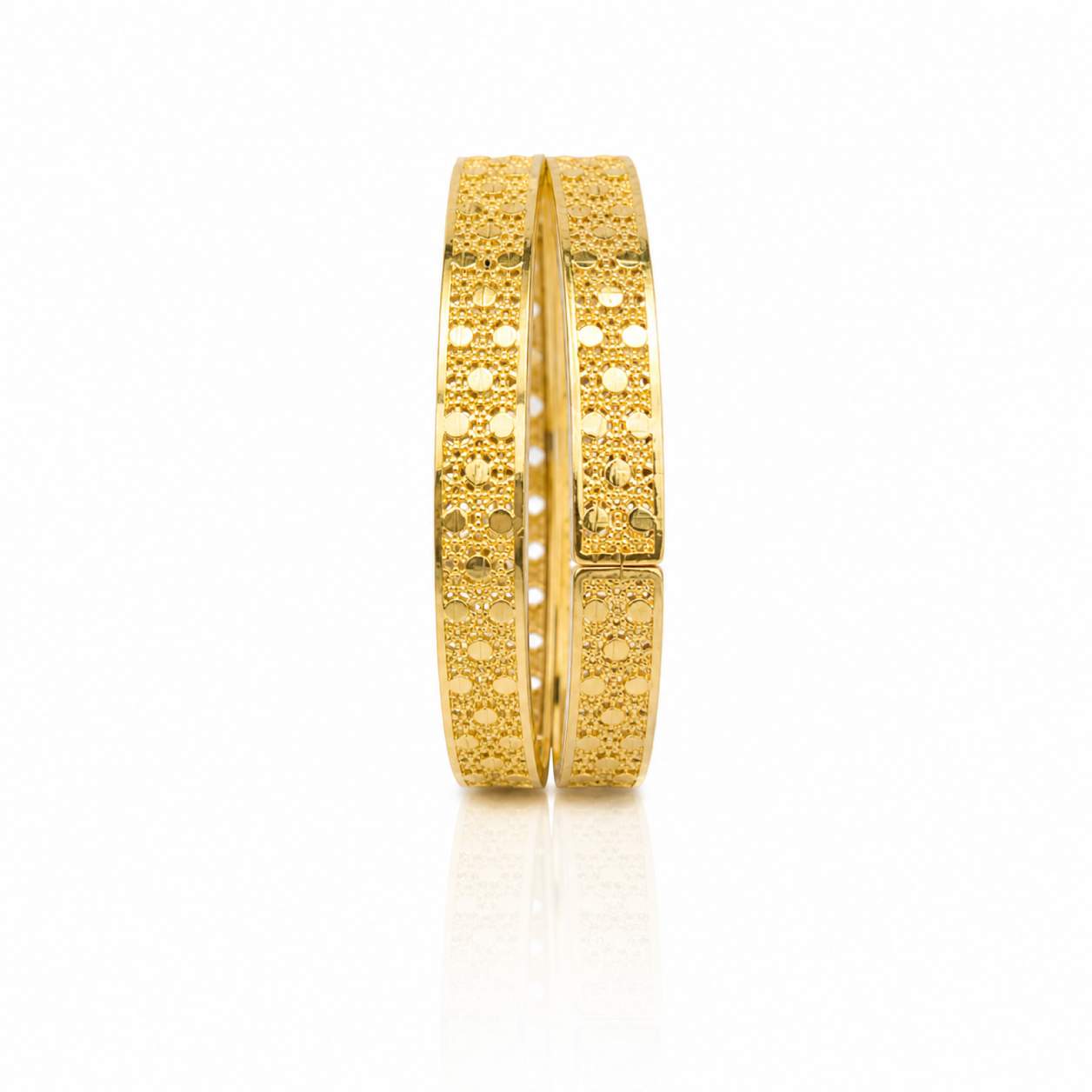 Sunburst Daisy Mesh Pair - micro-mesh hinged bangles with sunburst daisy motifs