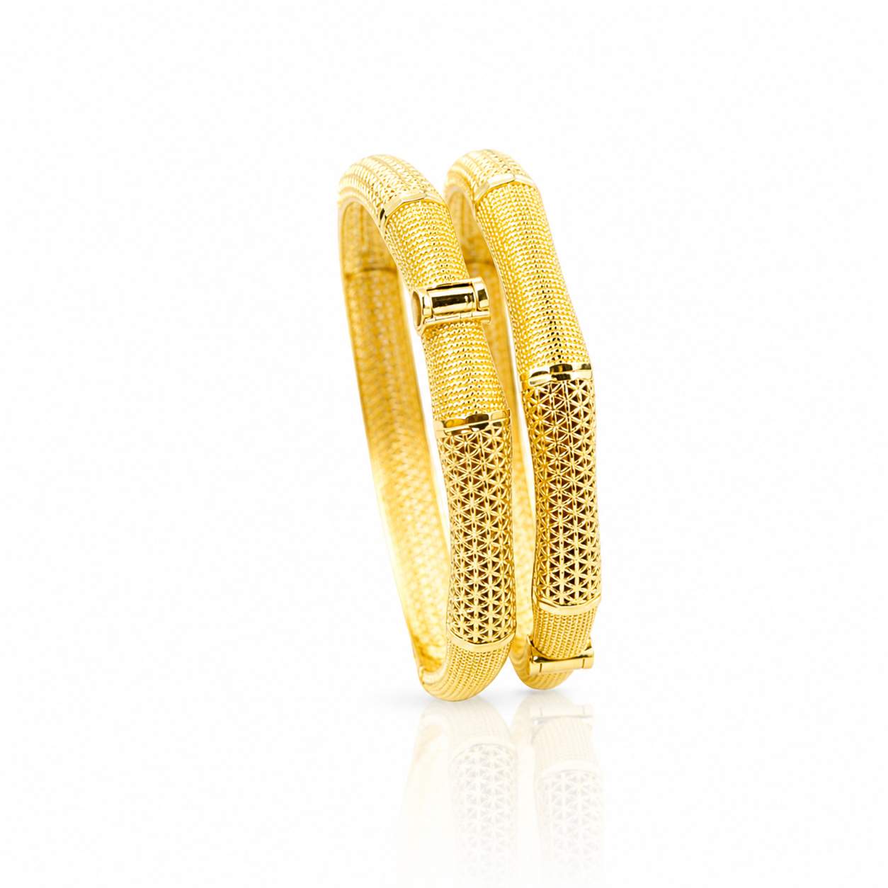 Greek Key Ribbed Serpent Pair - tubular serpentine bangles with ribbed channels and Greek key border