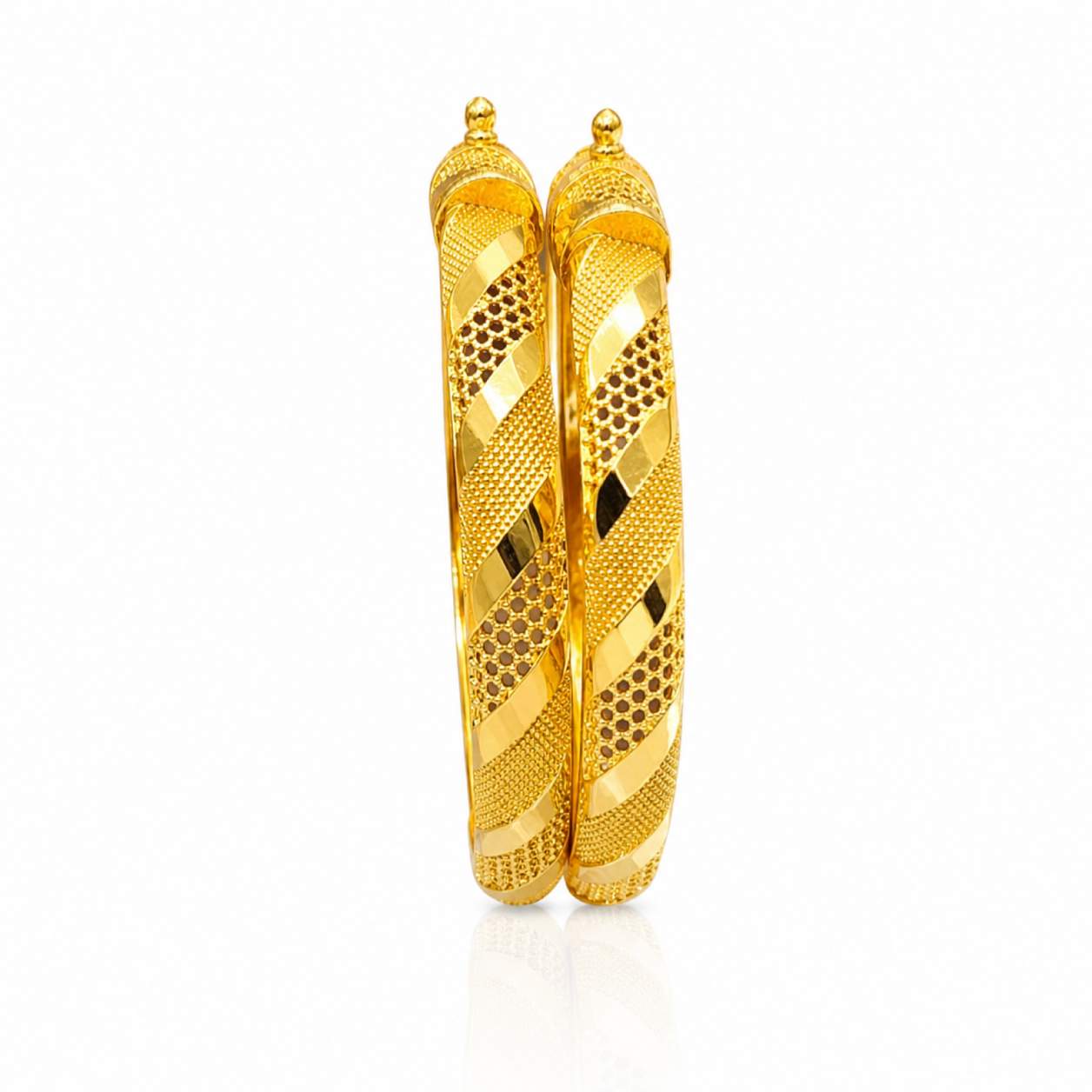 Hexagon Star Mesh Pair - wide bangles with interlocking hexagonal star-flower mesh and diamond-cut edge