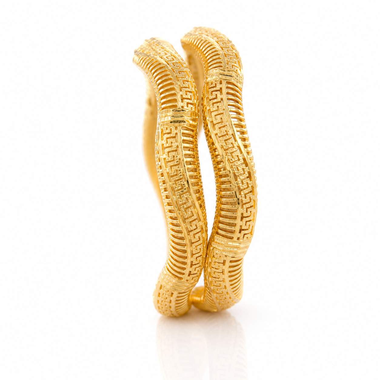Sunburst Dot Milgrain Pair - slim bangles with sunburst daisy micro-engraving and milgrain border