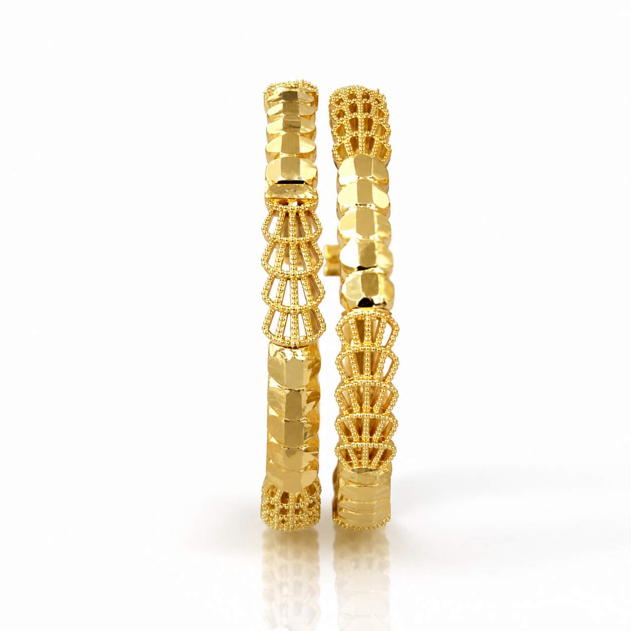 18K Gold Bangle Pair Artisan - side angle