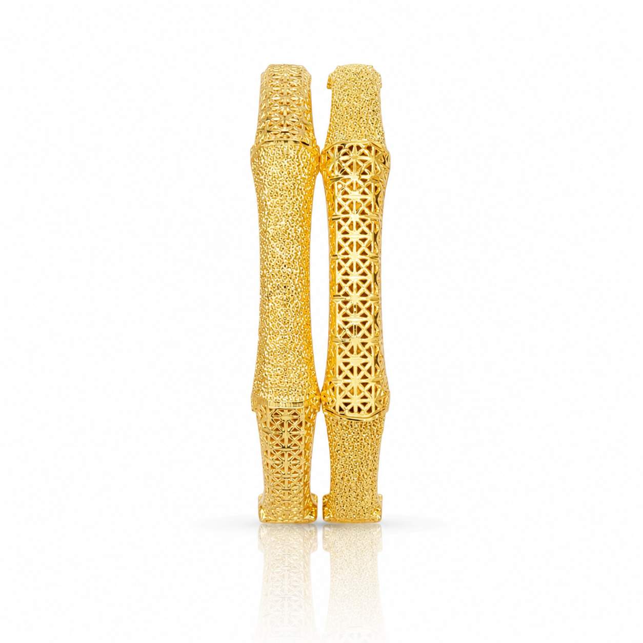 Square Lattice Mesh Pair - wide domed bangles with square lattice openwork and granulated border
