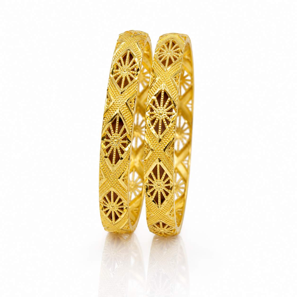 Floral Milgrain Openwork Pair - slim bangles with floral filigree and milgrain border