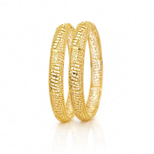 Wave Arch Diamond-Cut Hinged Pair - wide hinged bangles with diamond-cut panels and wave arch filigree