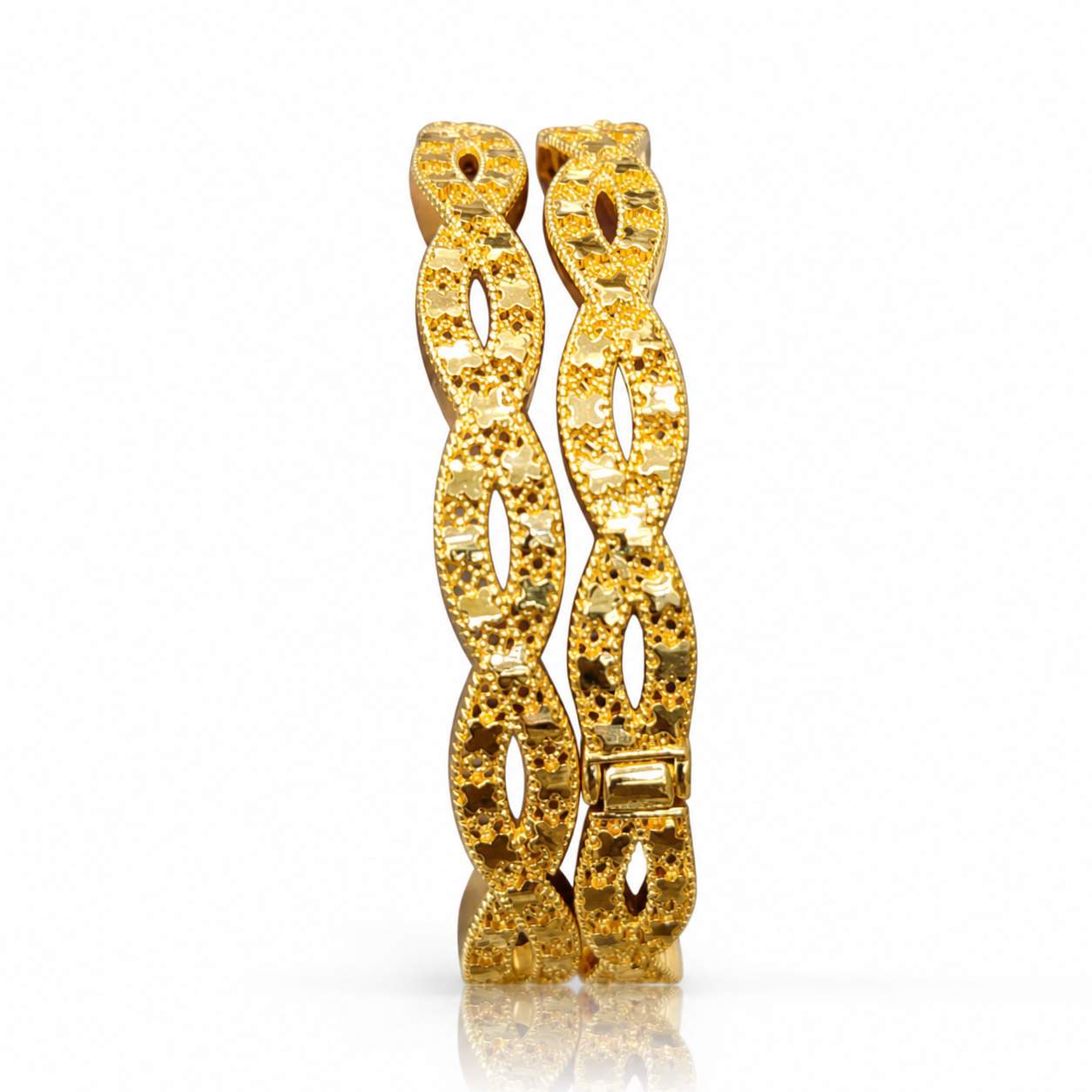 18K Gold Bangle Pair Signature - side angle