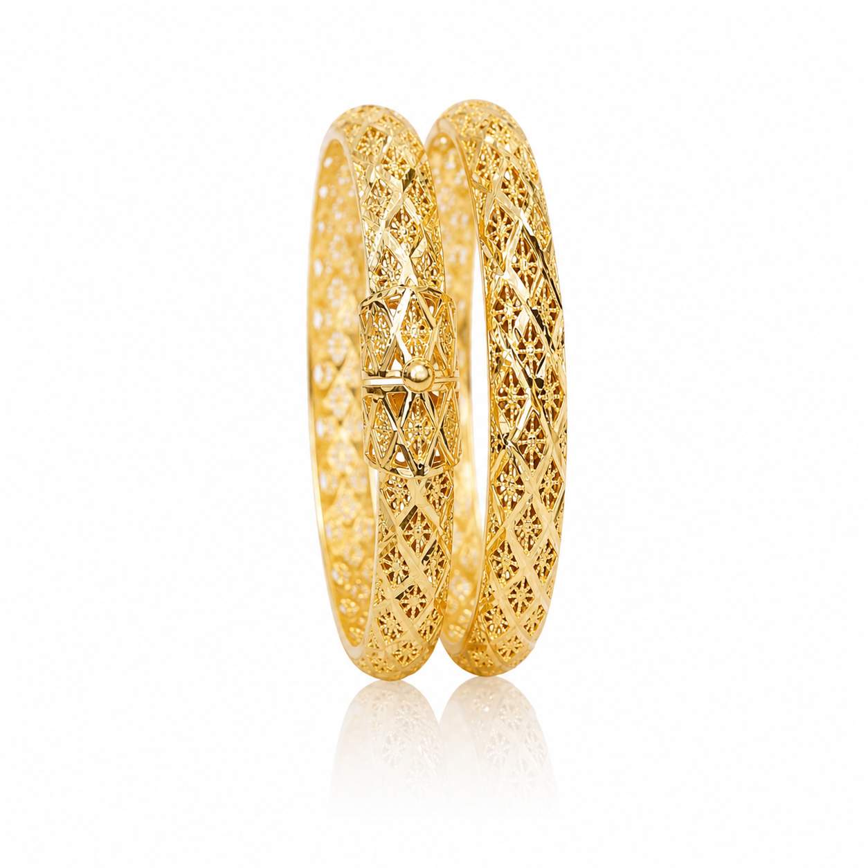 Chevron Ribbed Butterfly Openwork Pair - back view showing hinged clasp and full band detail