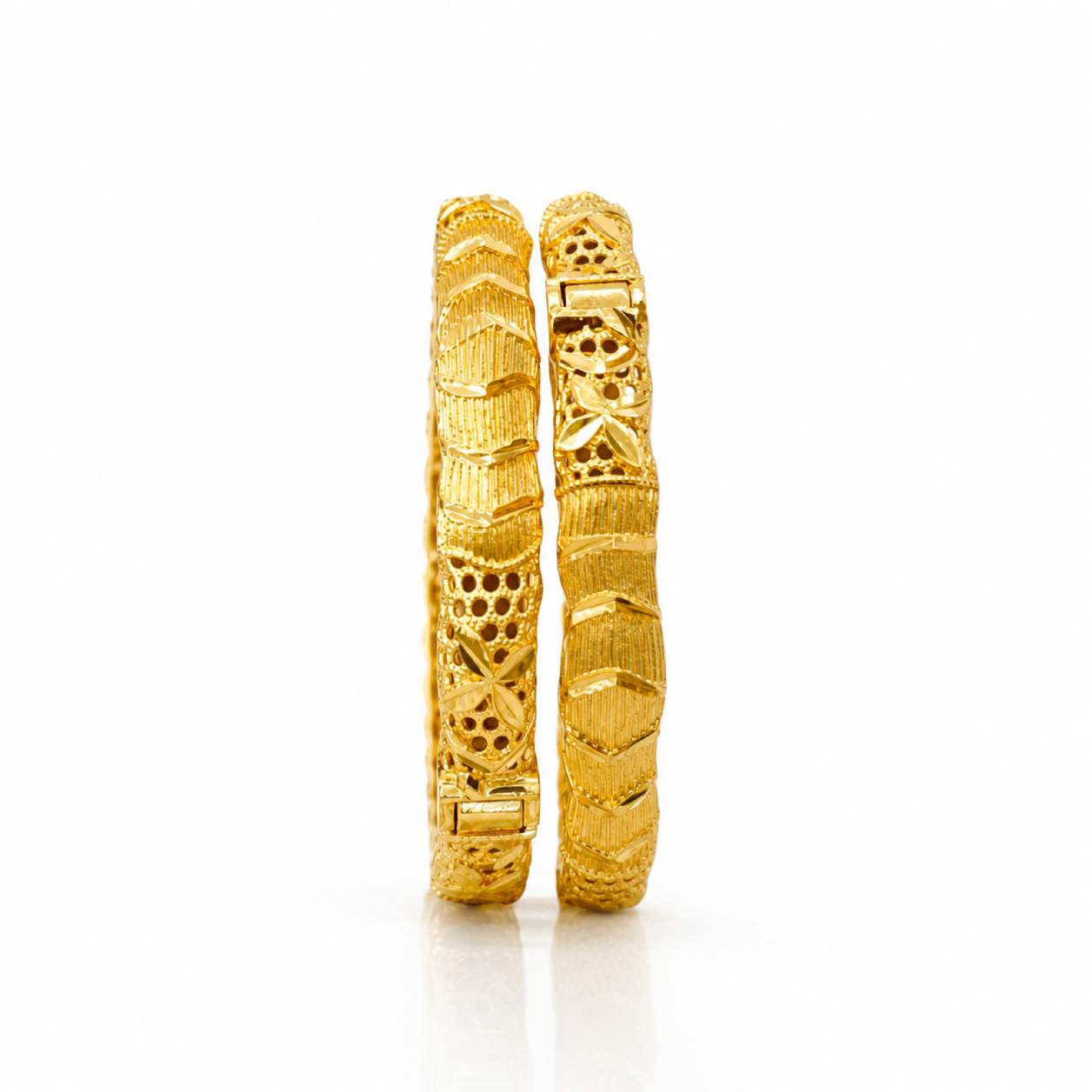 Diamond Lattice Open Cuff Pair - wide tubular open cuff bangles with polished diamond lattice cutouts