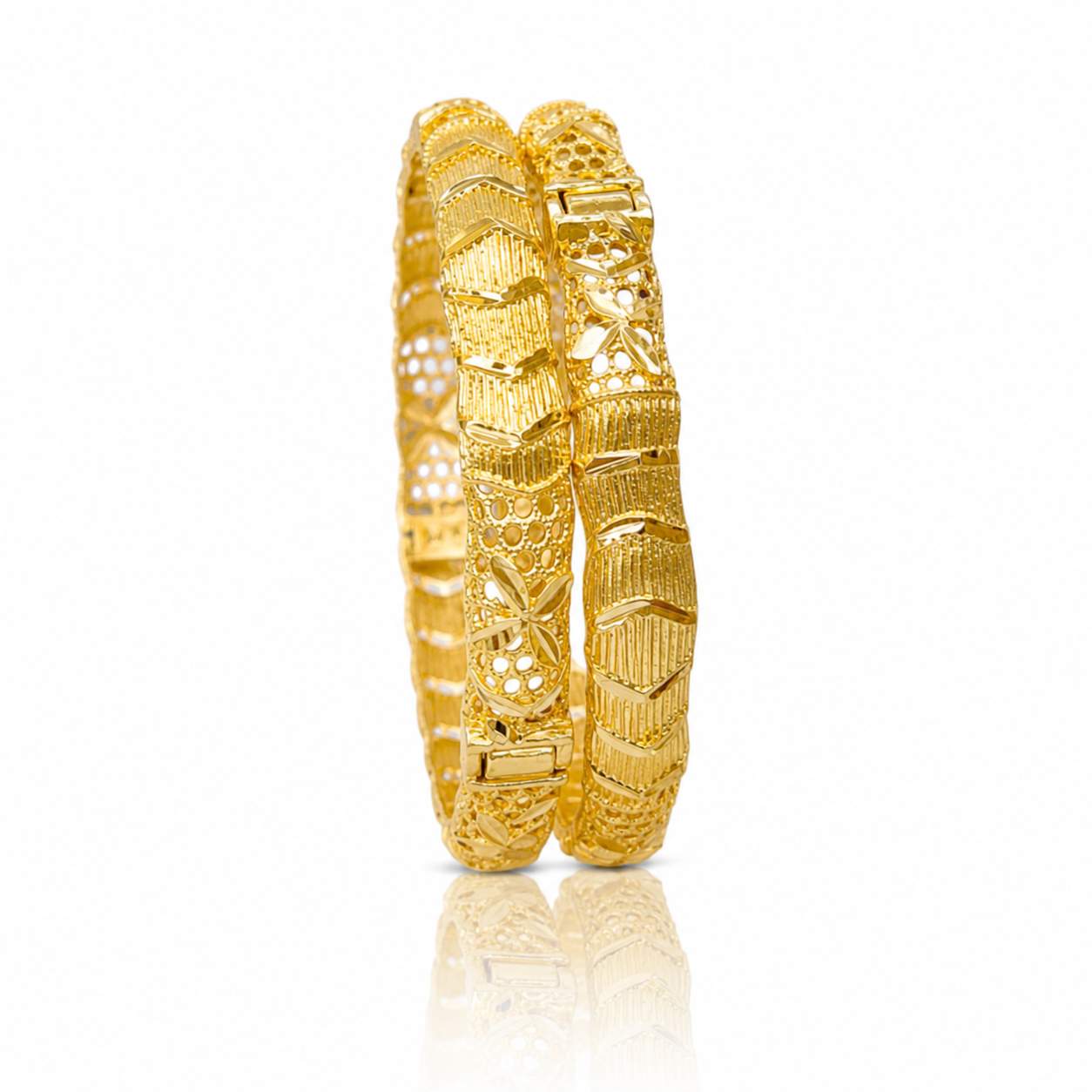 Granulated Disc Spine Pair - slim bangles with granulated disc stations and ribbed column dividers