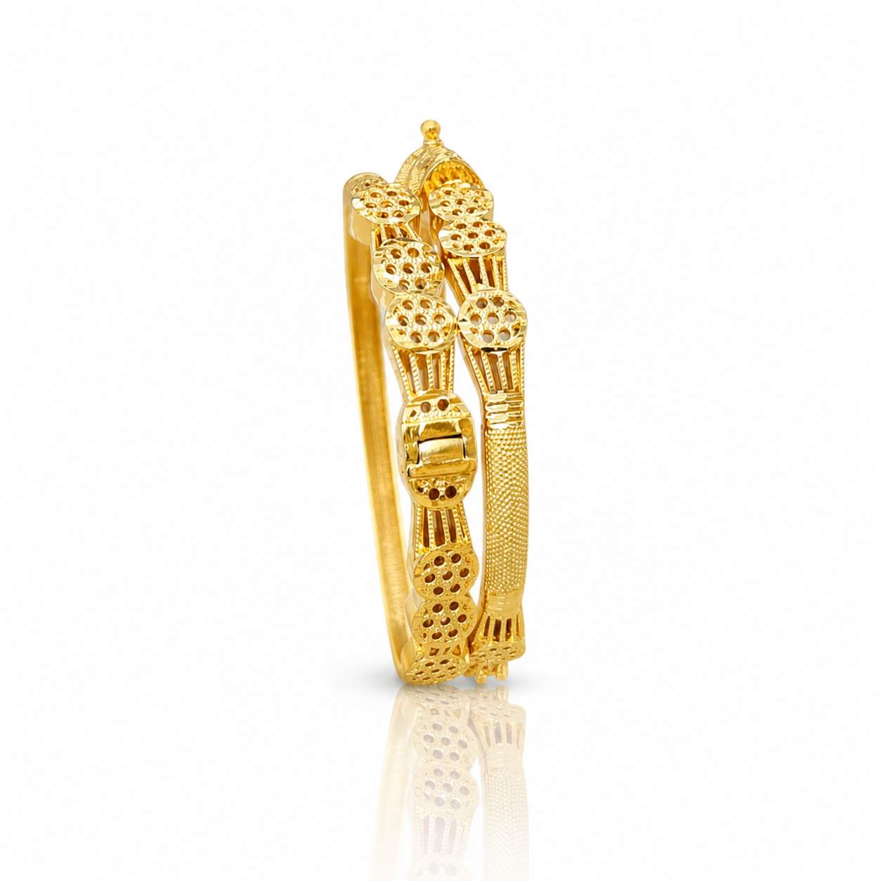 Twisted Granulated Diamond-Cut Pair - wave bangles with granulated sand texture and diamond-cut facets