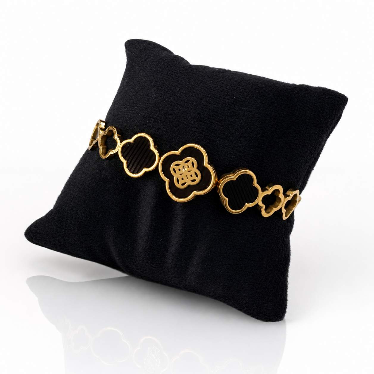 Botanical Branch Gold Cuff Bangle with leaf and clover motifs