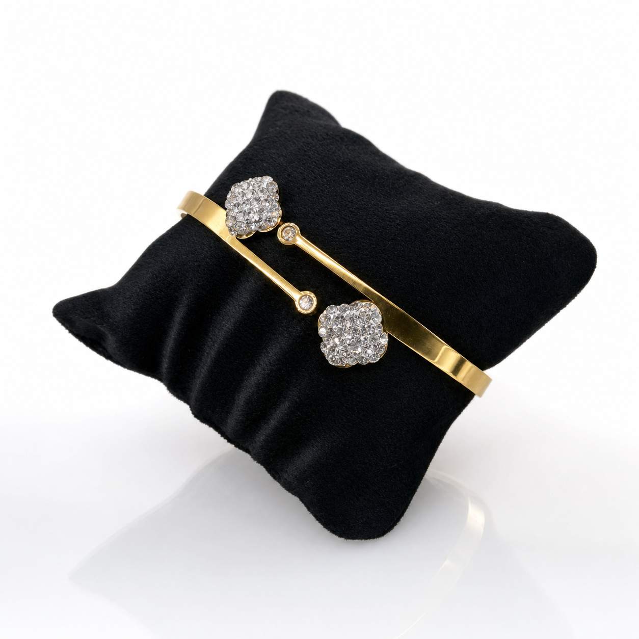 Crystal Flower Double Bangle with leaf-chain band