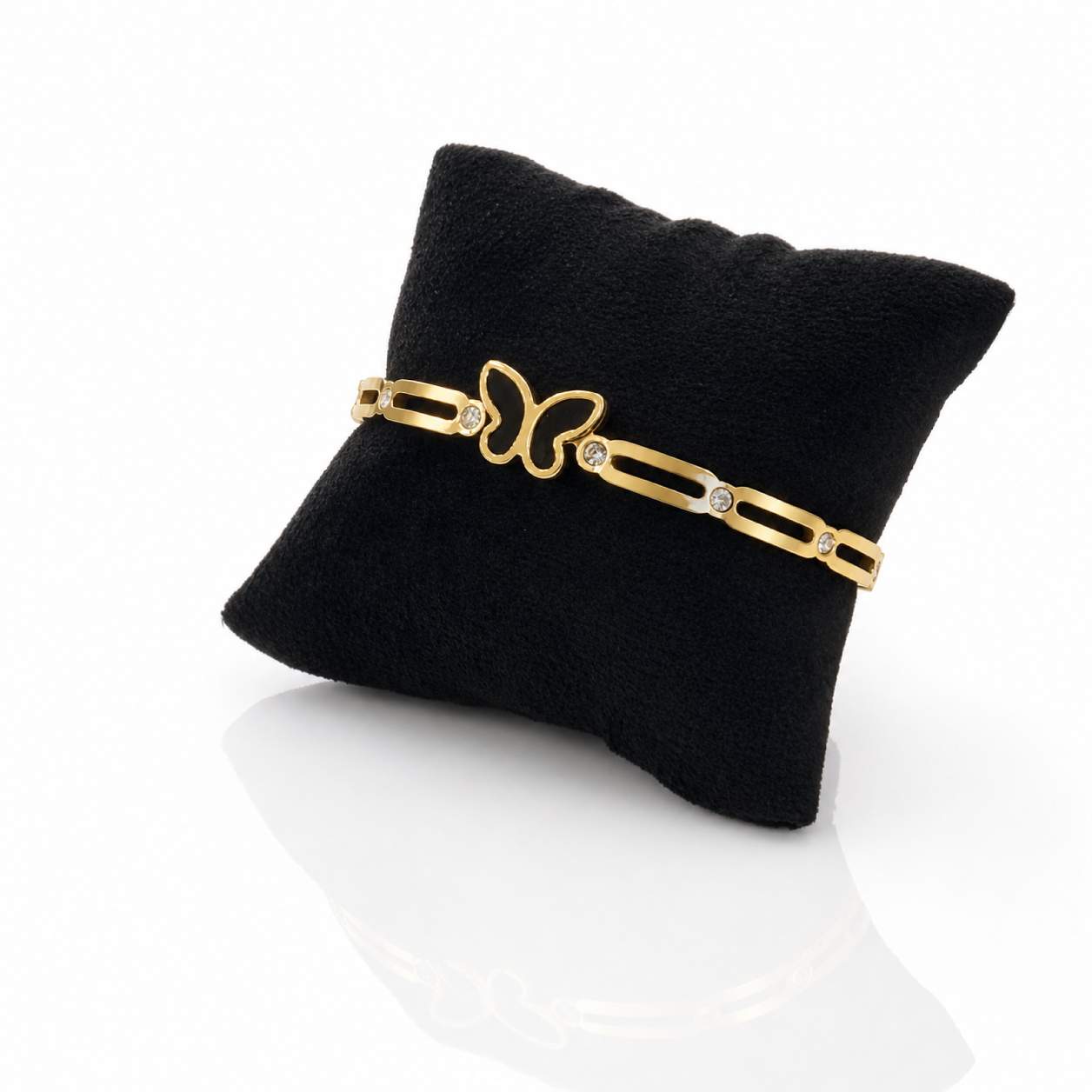 Black Square Cuff Bangle with enamel terminals and crystal bar