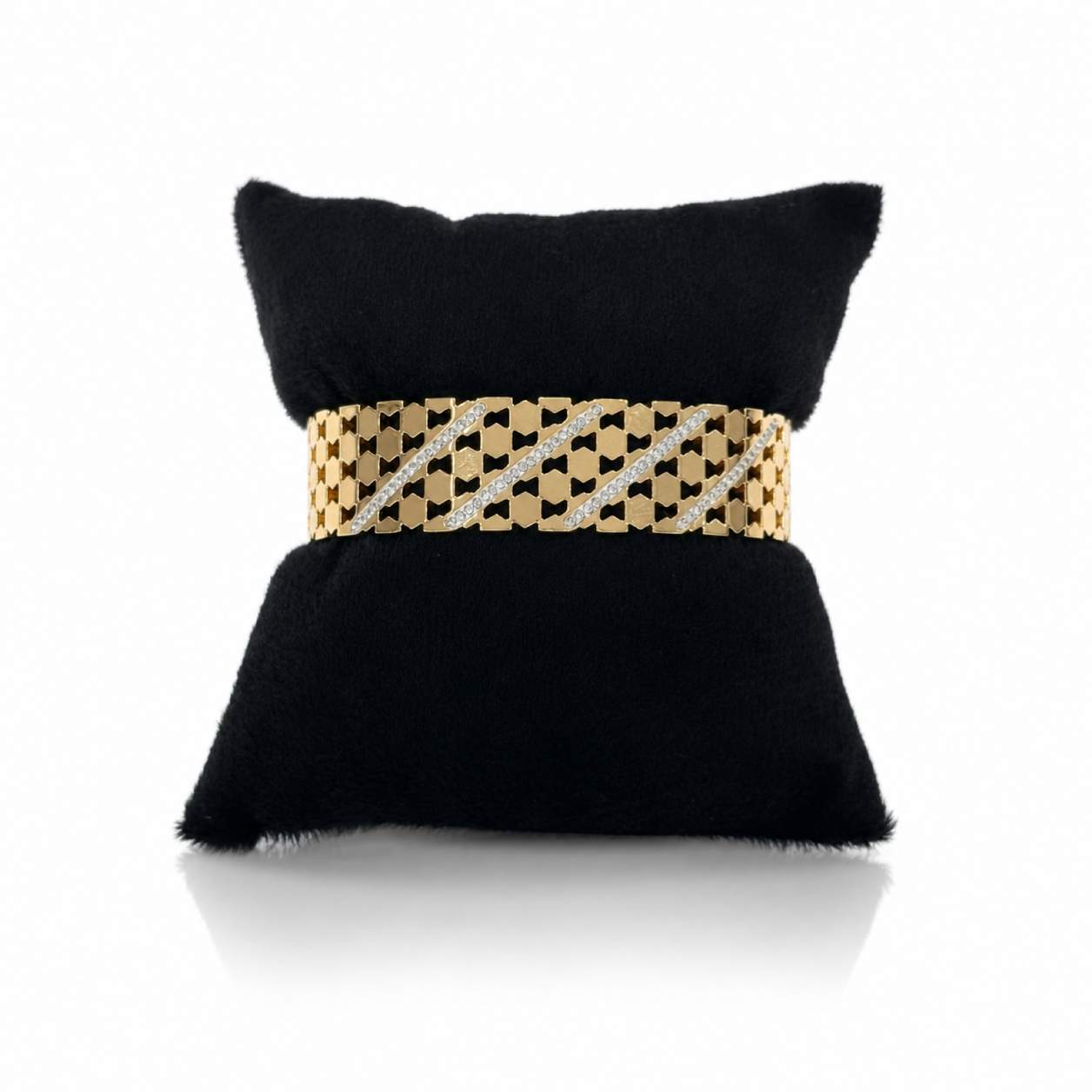 5-Row Crystal Cuff - wide parallel gold bars with cushion-cut crystal stations