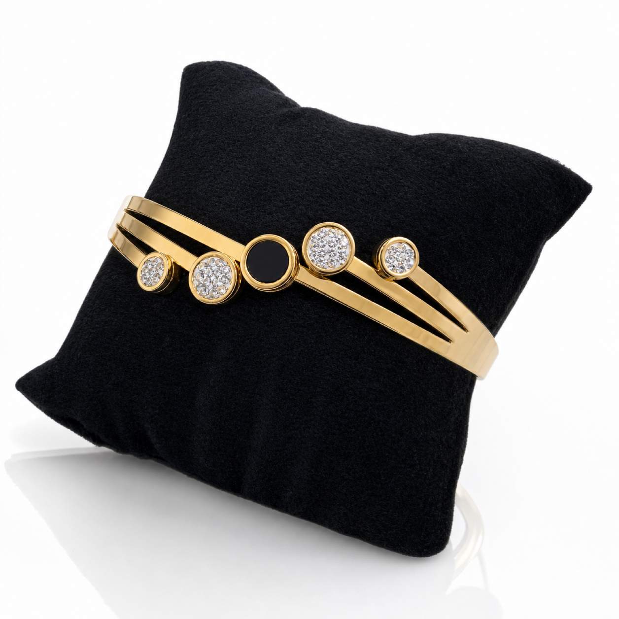 Love Bangle - polished gold with bezel-set crystals and screw-head motifs