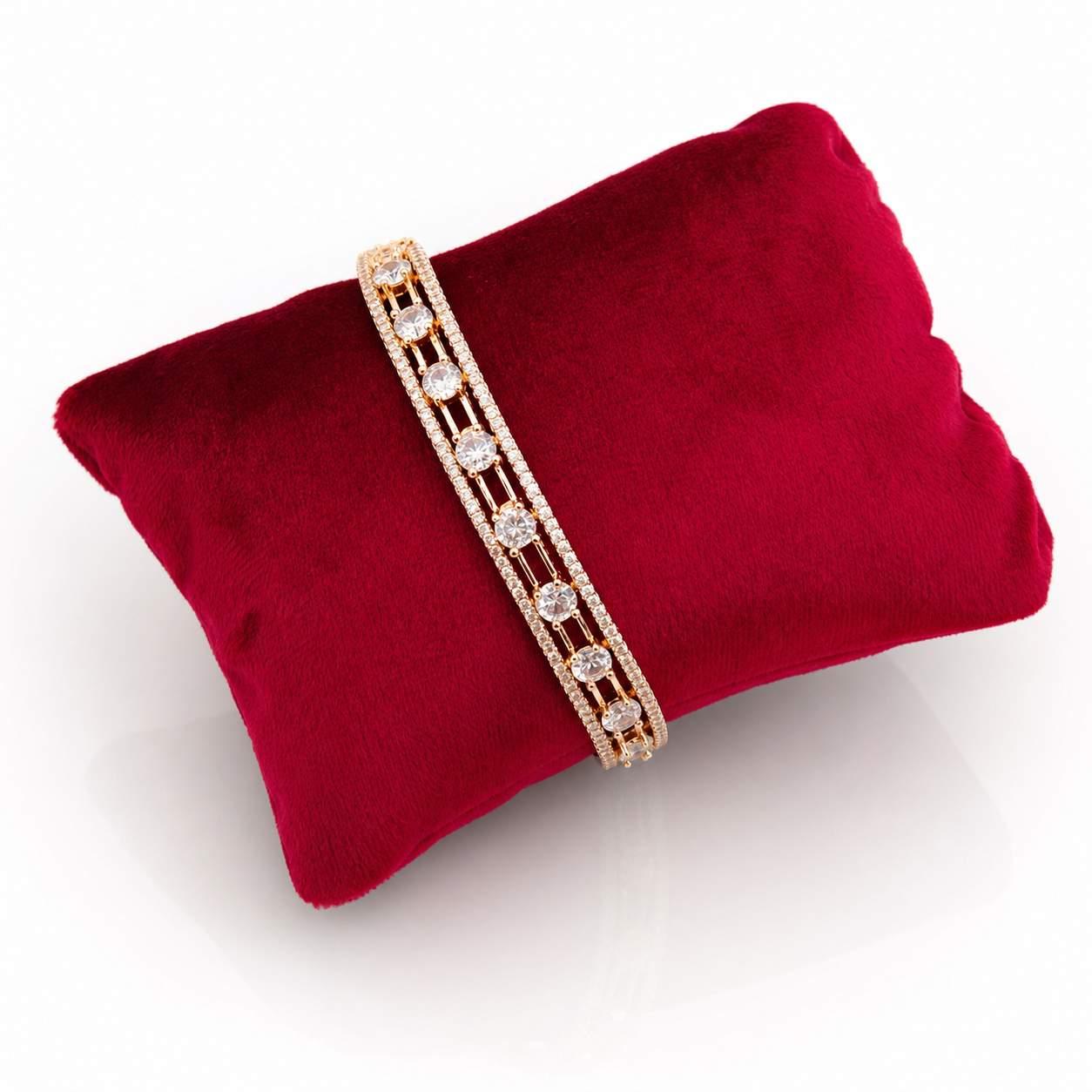 3-Row Round Crystal Bangle - pavé outer rows with bezel-set solitaire center row