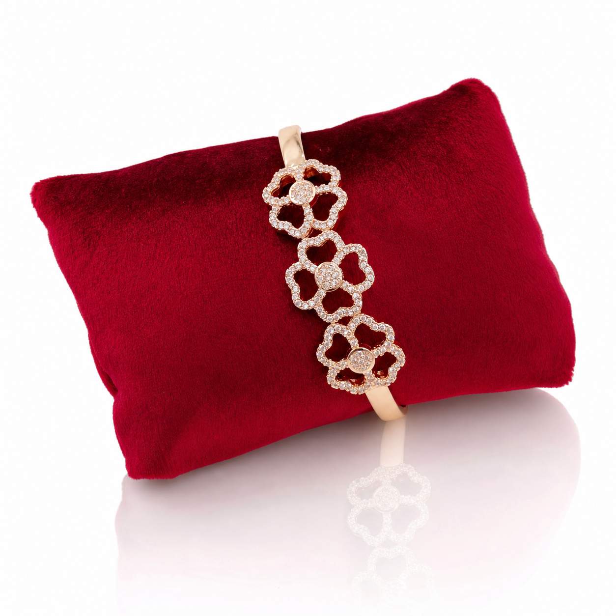 Triple Flower Cuff - three openwork flower blossoms with pavé crystal centers