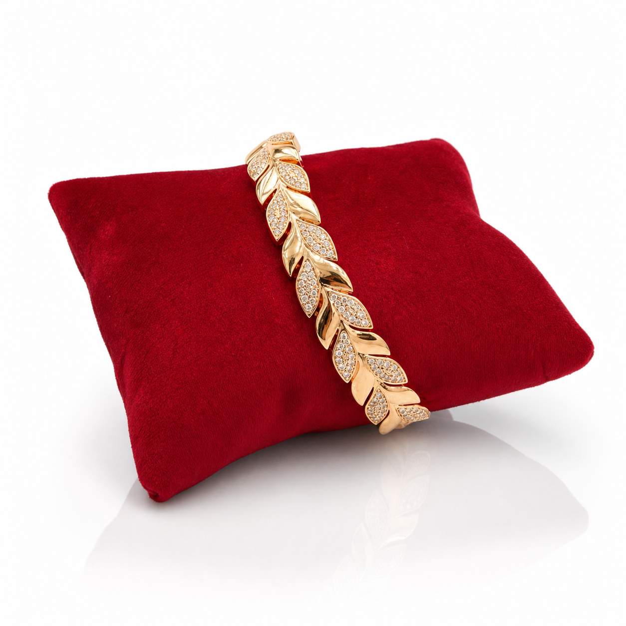 Wheat Leaf Bracelet - alternating polished and pavé crystal leaf motifs