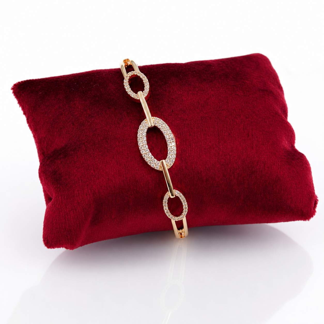 Pavé Oval Link Bracelet - three graduated crystal oval links on gold bar chain