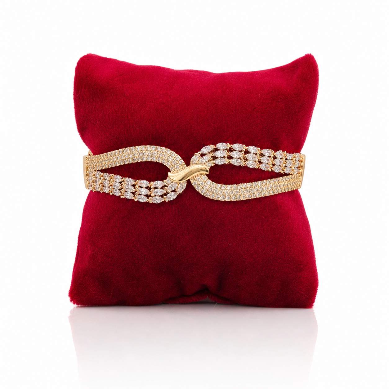 Infinity Knot Pavé Bangle - wide micro-pavé bangle with marquise crystal arches and gold knot clasp