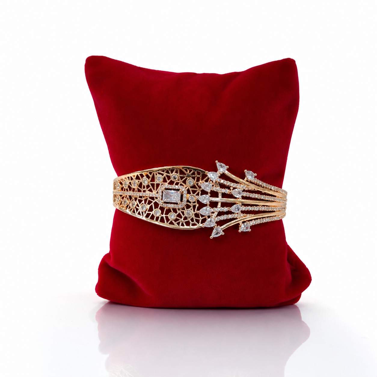 Art Deco Filigree Cuff - wide openwork cuff with marquise and pear crystal prong tips
