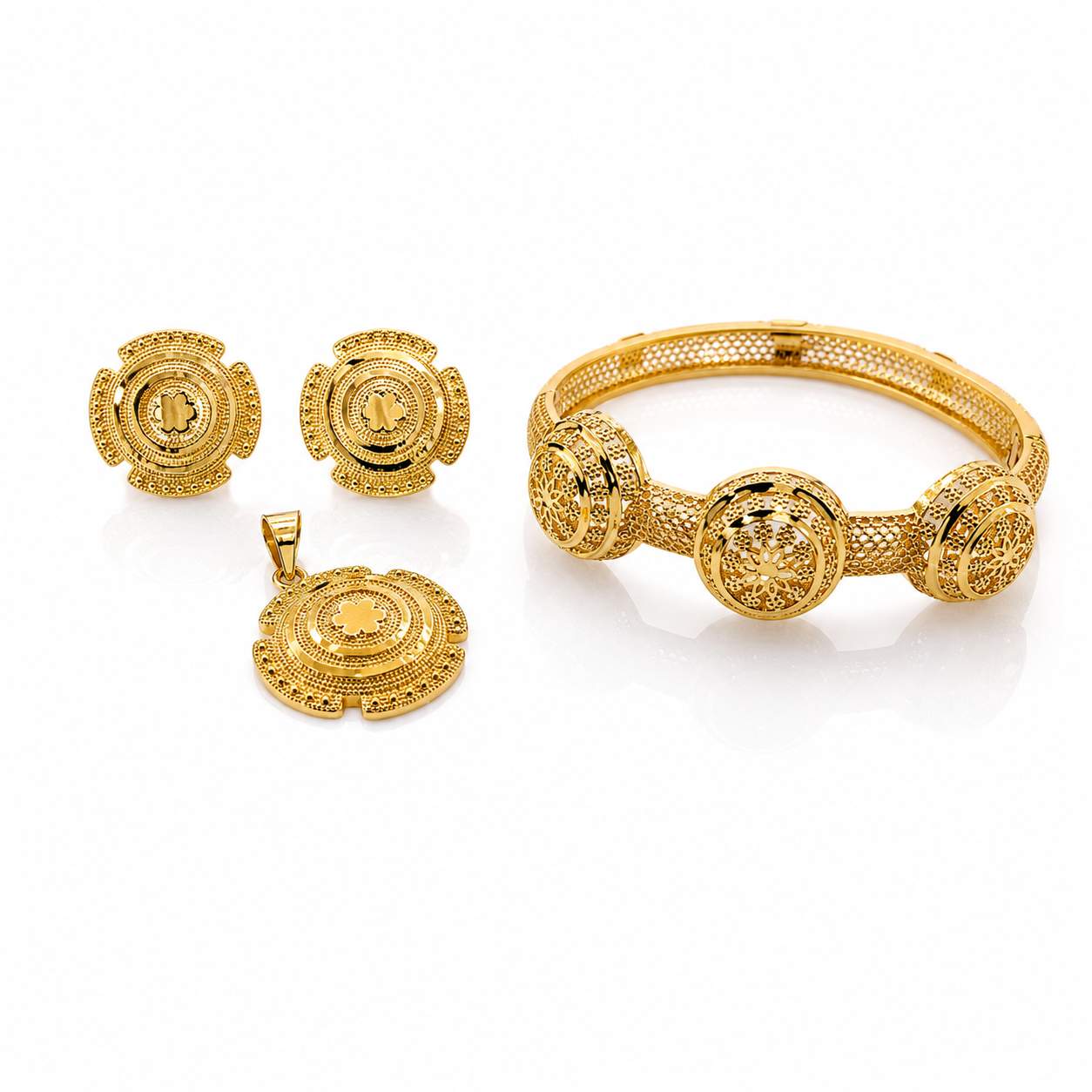 Dual Ball Cuff Set - open cuff and mesh bangle with ball ring