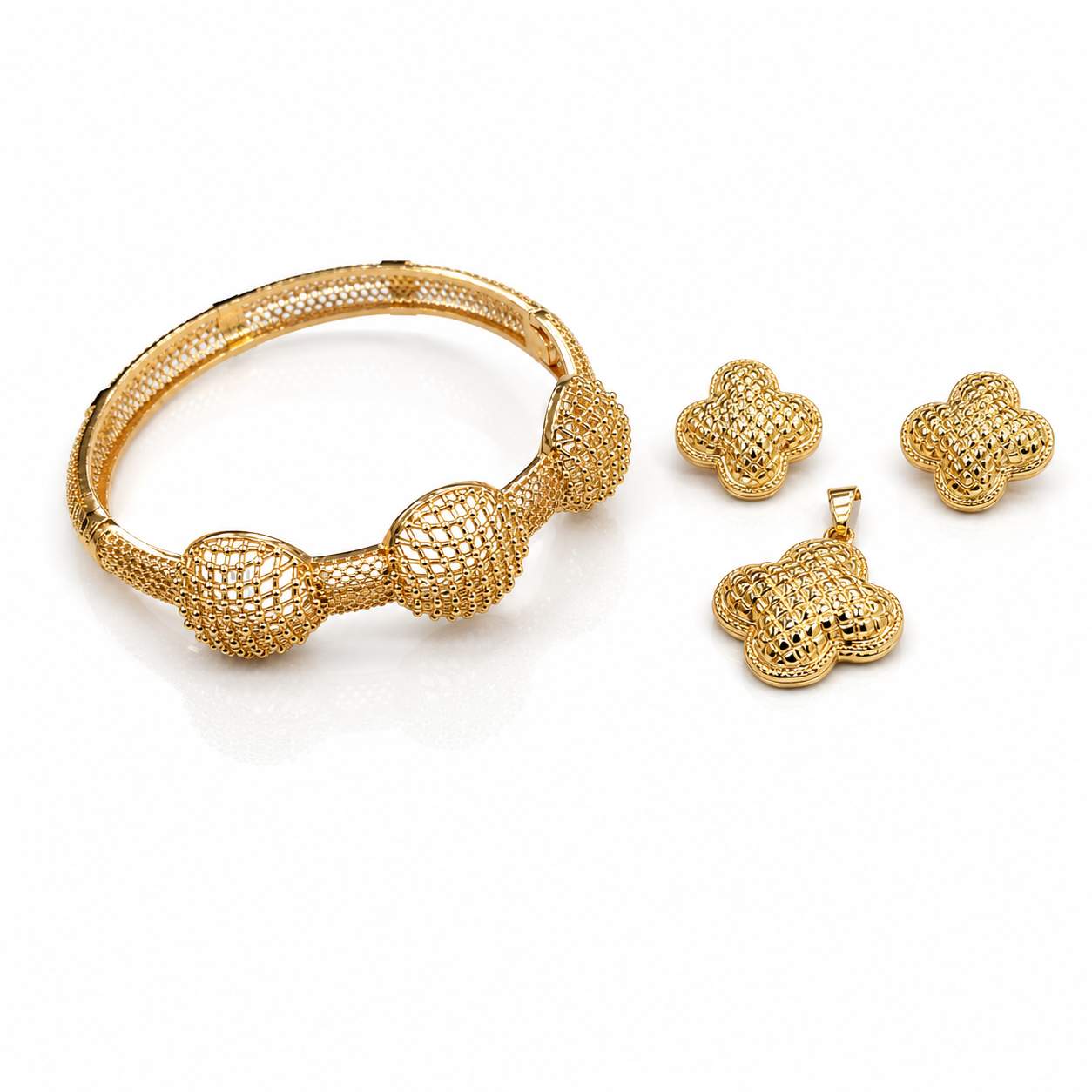 Striped Ball Set - chain bracelet and cuff with barrel earrings and rectangular pendant