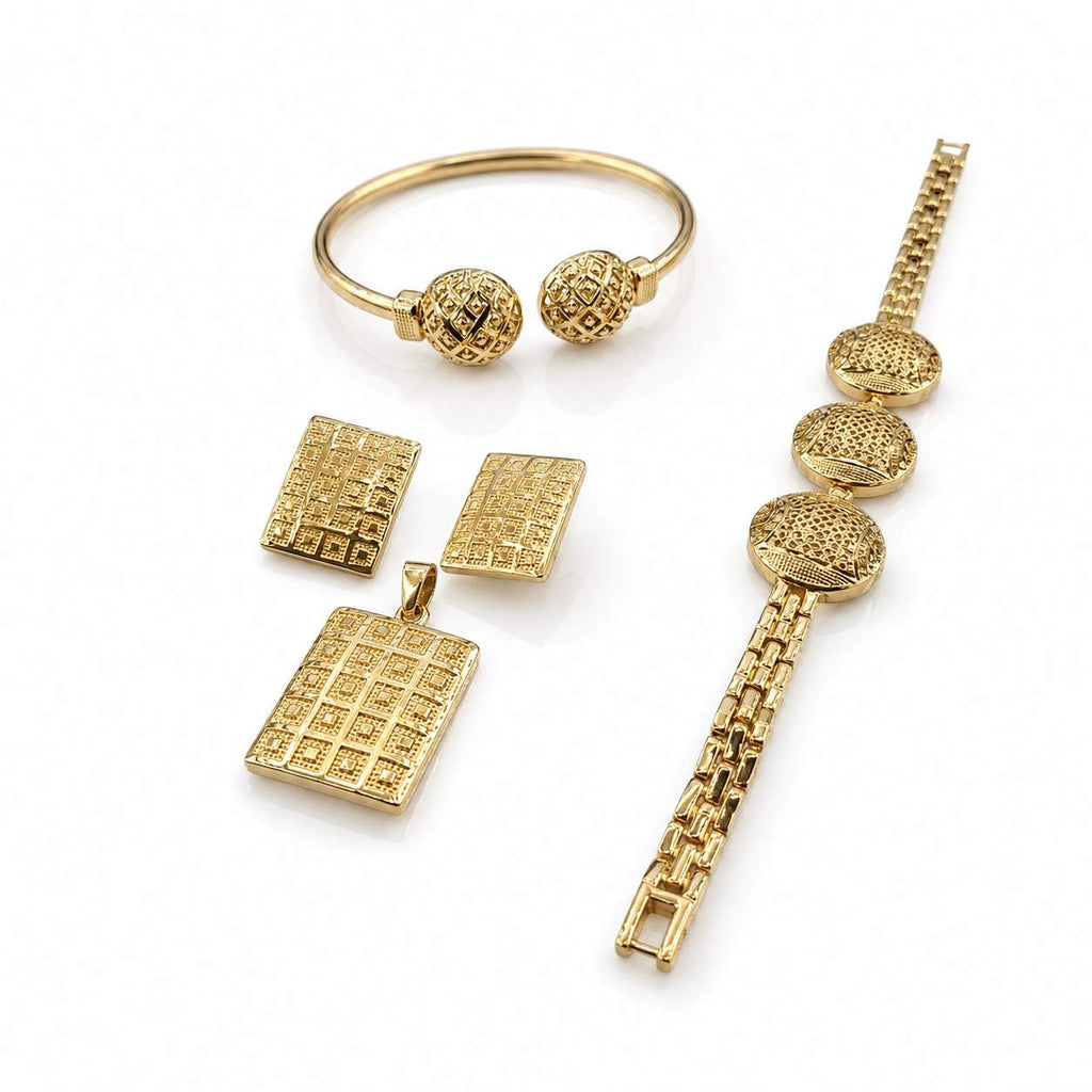 Leaf Ball Set - engraved ball bangle with leaf earrings, pendant and ring