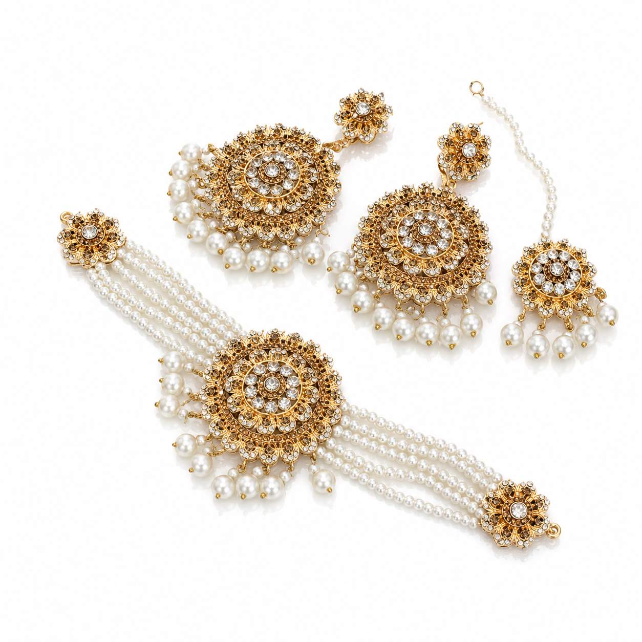 Meenakari Chandbali Haath Phool Set - maang tikka and earring detail