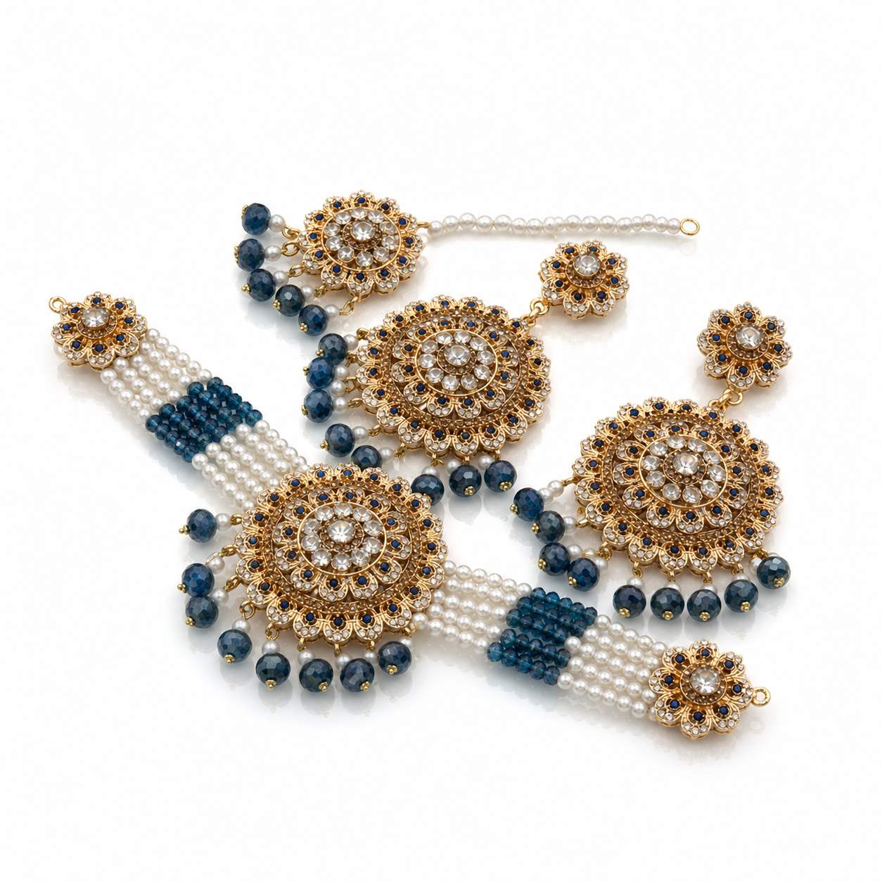 Champagne Gold Meenakari Chandbali Haath Phool Set - mandala disc with champagne crystal and golden accents