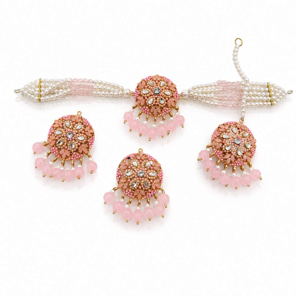 Kundan Dome Jhumka Set - earring pair detail showing dome drop and loop top