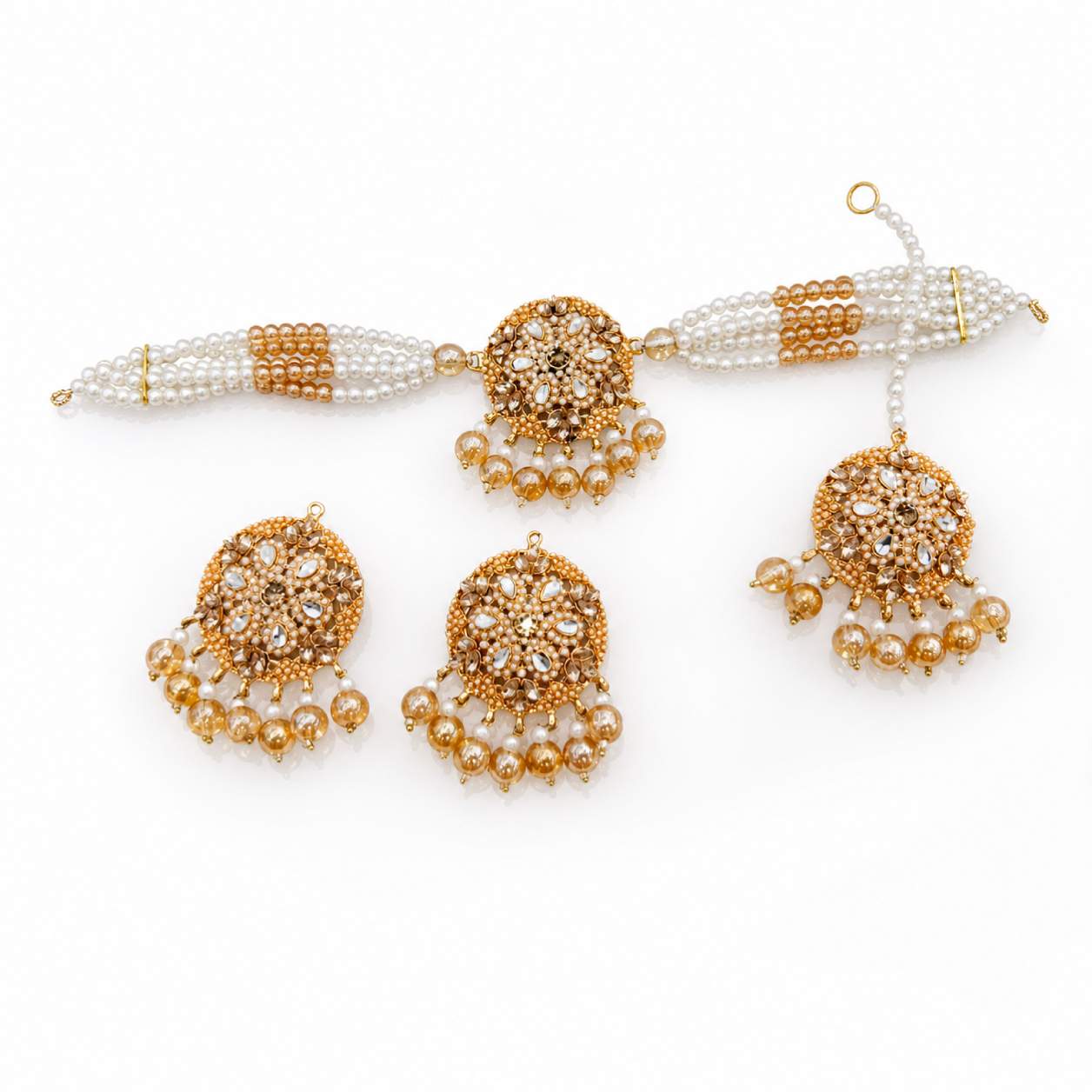 Kundan Dome Jhumka Set - close-up of dome centrepiece showing kundan stones and meenakari petal detail