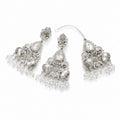 Peach Coral Kundan Pearl Chandbali Earring and Maang Tikka Set - soft peach matte bead fringe with warm gold disc